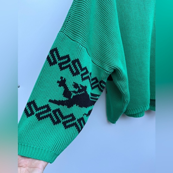 Vintage 80s Pazzo! Knit Green Dragon Geometric Oversized Pullover Sweater Large - Picture 11 of 16